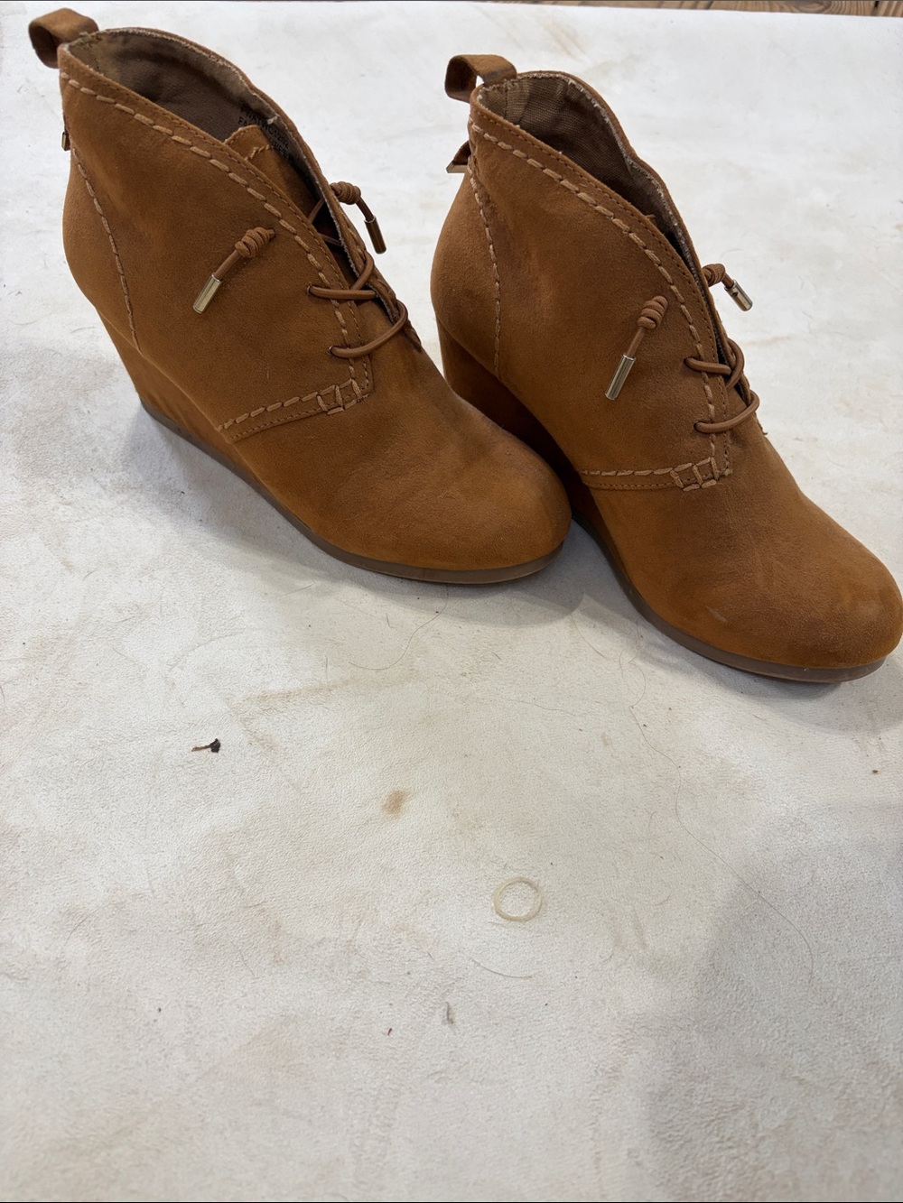 Women's Lace-Up Wedge Booties in Cognac